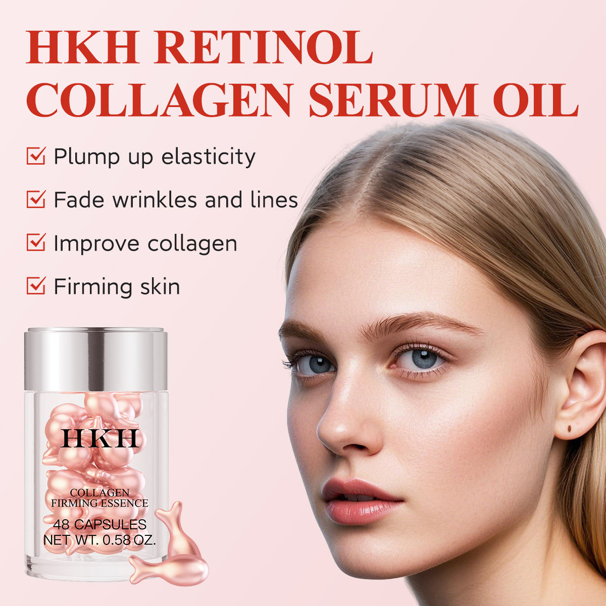 HKH Retinol Serum Capsules for Face: 48 Capsules Vitamin A Anti-Aging Wrinkle Skin Care Night Serum - Vitamin E Collagen Oil for Women - Daily Deep skincare for Fine Lines Smooths Hydrates - 0.58 Oz